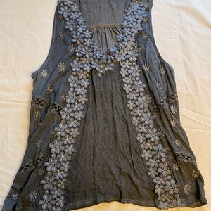 POL Gray Sleeveless Top with Floral Embroidery/design